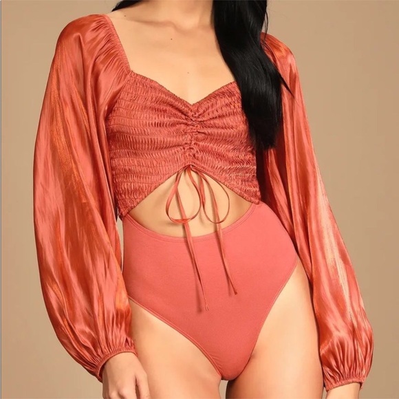 Lulus Terra Cotta Long Sleeve Bodysuit - Picture 2 of 11